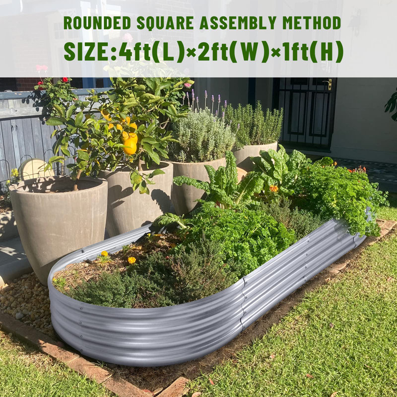 Galvanized Raised Garden Bed Kit, 1, Silver, 1" H x 4" W x 2" D