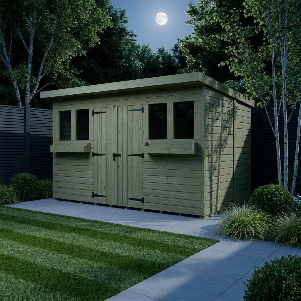 Total Sheds 12ft x 5ft Pent Summer Shed - Toughened Glass External Planters - Pressure Treated Timber - UK Manufactured