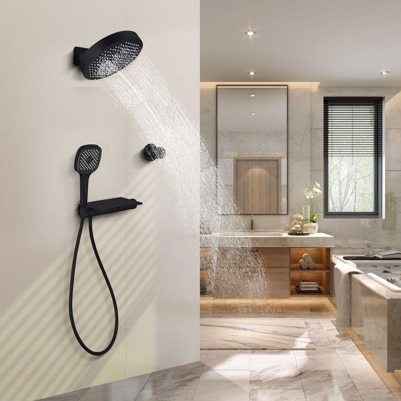 Diverter Complete Shower System with Rough in-Valve, Matte Black