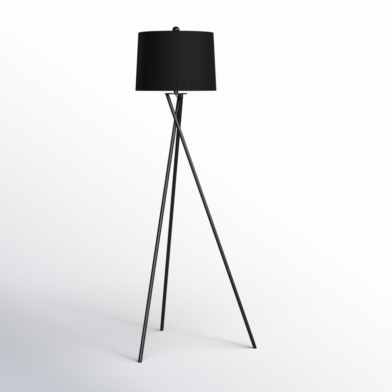 Sleek Tripod 61.5'' Black Floor Lamp with Cotton Shade