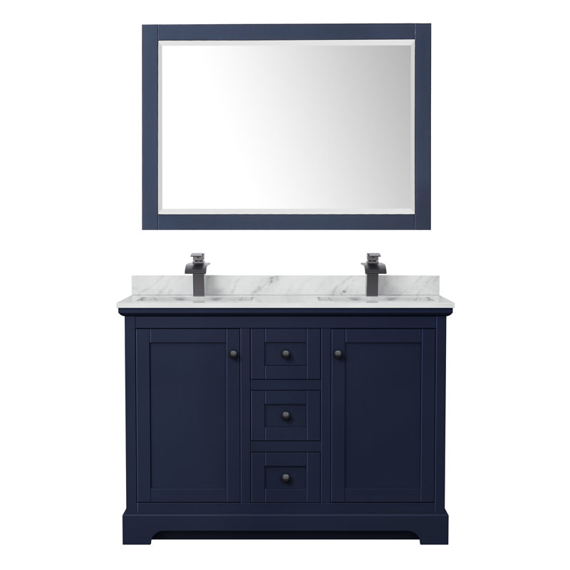 Ensemble de meuble-lavabo double 48 po avec miroir Avery, Gris foncé, Noir mat