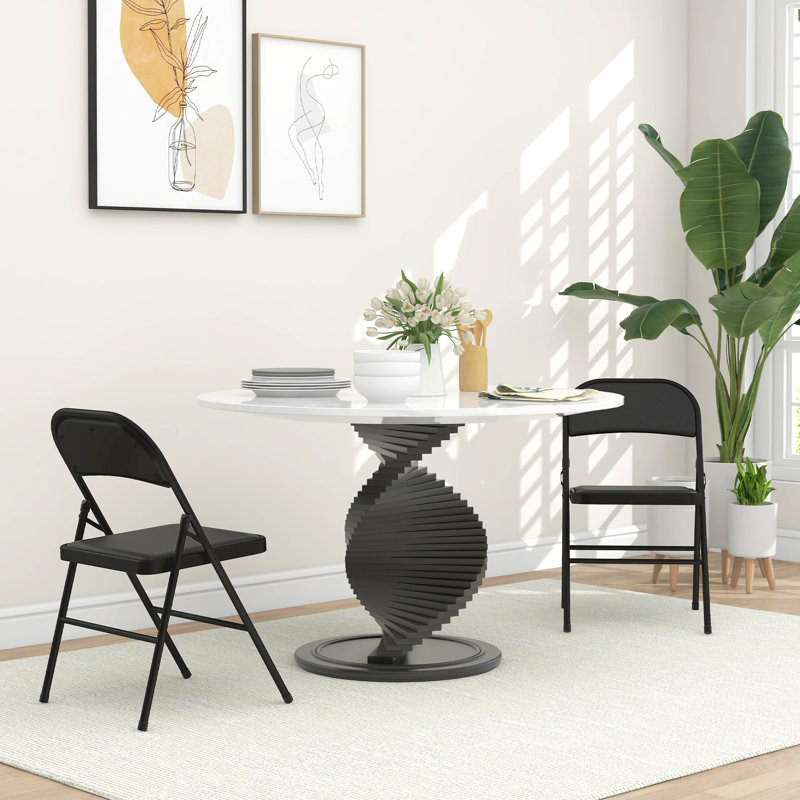 Kopervik Faux Leather Padded Stackable Folding Chair Folding Chair Set, Black, 2