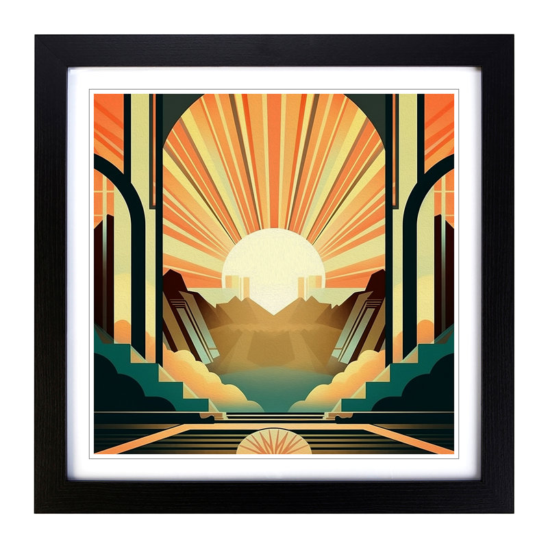Sunrise Art Deco No.10 - Framed Print, Black