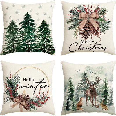 Housses de coussin flocon de neige Merry Christmas Trees Reindeer, 18 x 18 pouces