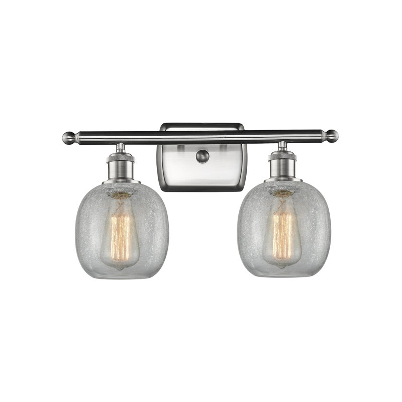 Carlucci 2 - Light Dimmable Vanity Light, 6 Watt Vinage LED Bulb, Clear Crackle, Brushed Satin Nickel