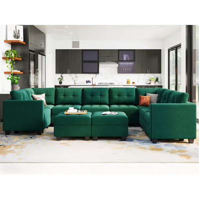 Buckleton 143'' W Large Upholstered Velvet Movable Modular U Shape Sofa with Storage