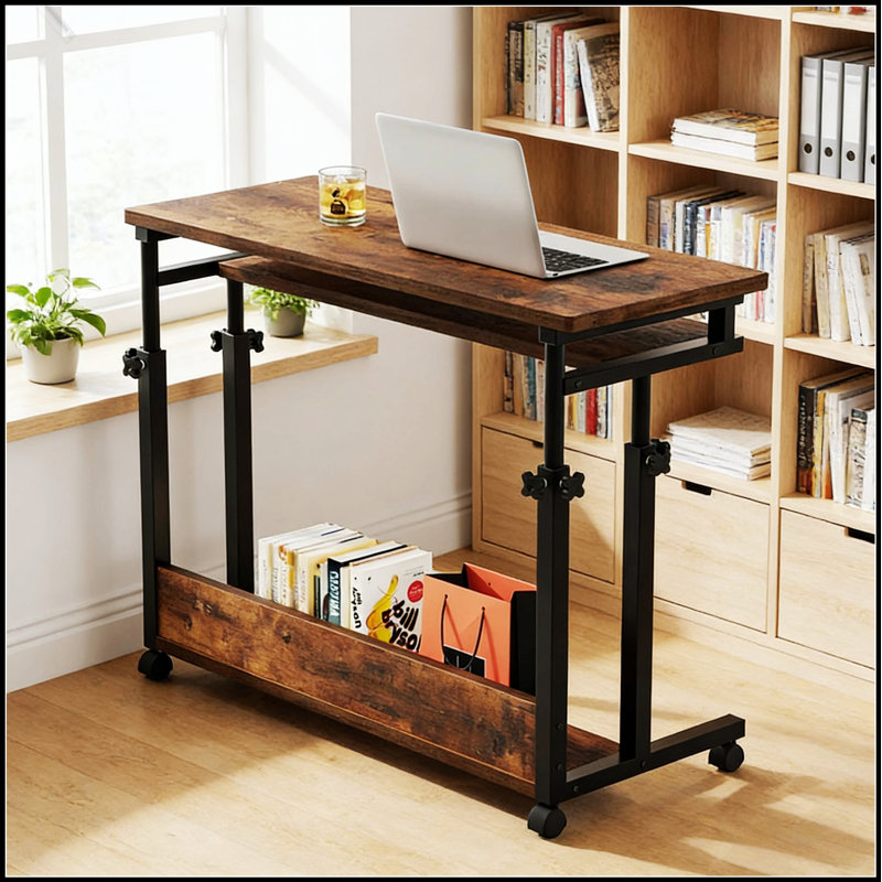 Bureau debout réglable en hauteur sur roulettes avec bureau spacieux et roues verrouillables, parfait pour les espaces de travail ergonomiques