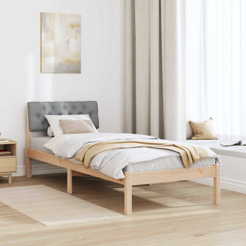 Solid Wood Bed Frame, 80 x 200cm, Brown/Light Grey