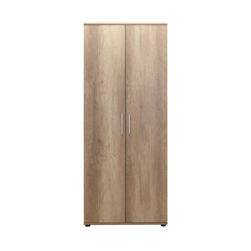 Armoire à chaussures moderne avec de nombreuses tablettes, finition noyer clair, 29,9 x 73,6 x 14,2 pouces | Panneau de particules 100% enduit de mélamine | Conception murale pour une économie d'espace et une organisation élégante