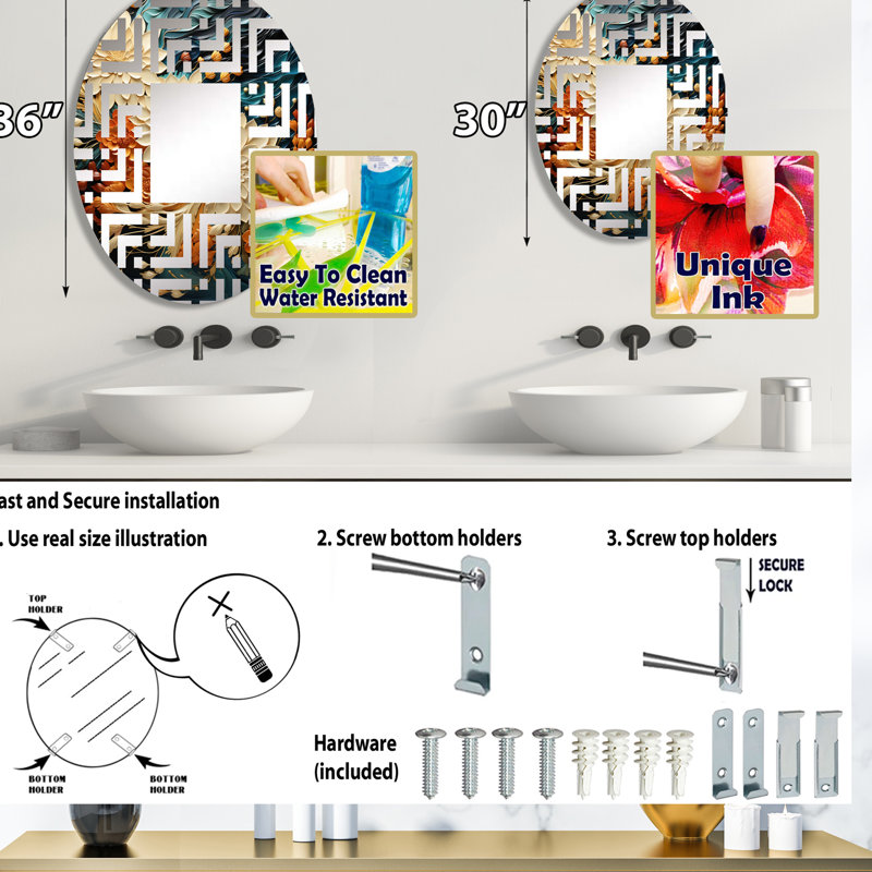 Miroir décoratif orange et bleu sarcelle tourbillon III - Maze, L 20 po x H 30 po