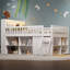 Lit mezzanine double avec rangement, tête de lit avec lumière DEL, blanc-197478934-197478935