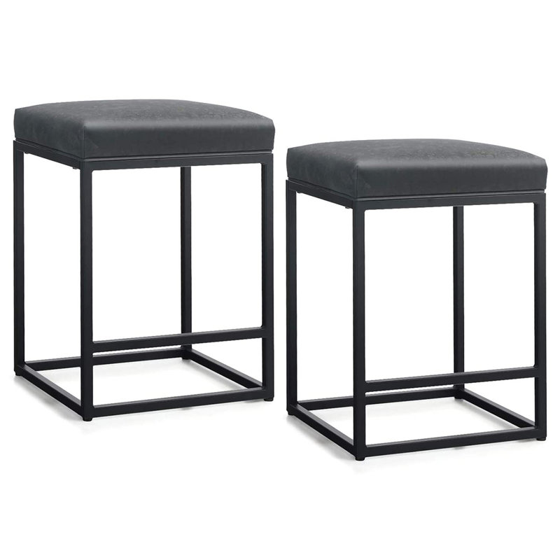 Jadwiga Upholstered Counter Stool with Metal Frame, Black, Counter Stool (24" Seat Height), 2