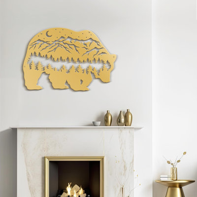 Metal Wall Decor Bear, Pine Minimalist Modern Abstract Wall Accent Home Decoration