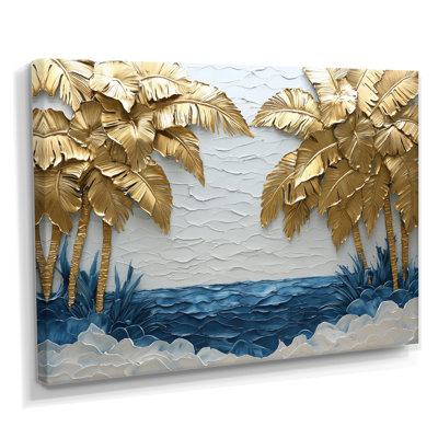 Corneshia, aqua doré sur la plage II - palmiers et palmiers, art mural sur toile