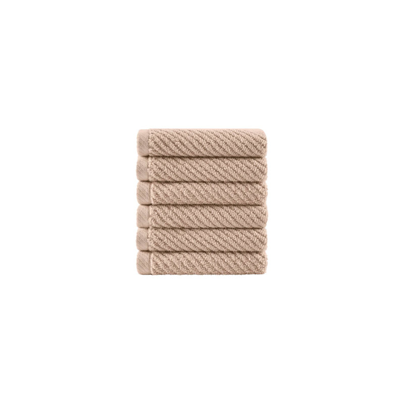 Diagonal Ribbed Beige 100% Cotton Quick Dry 6-Piece Washcloths Set, Beige, Washcloths - 6 Pack