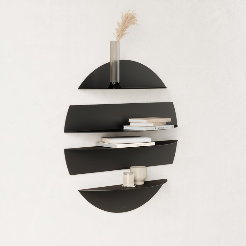 Solis Modern Black Bent Metal Floating Wall Shelf Set