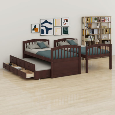 Wood Bunk Bed With Trundle And Drawers