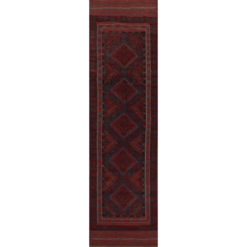 Tapis de couloir rouge en laine 8 pi 0 po x 2 pi One-of-a-Kind