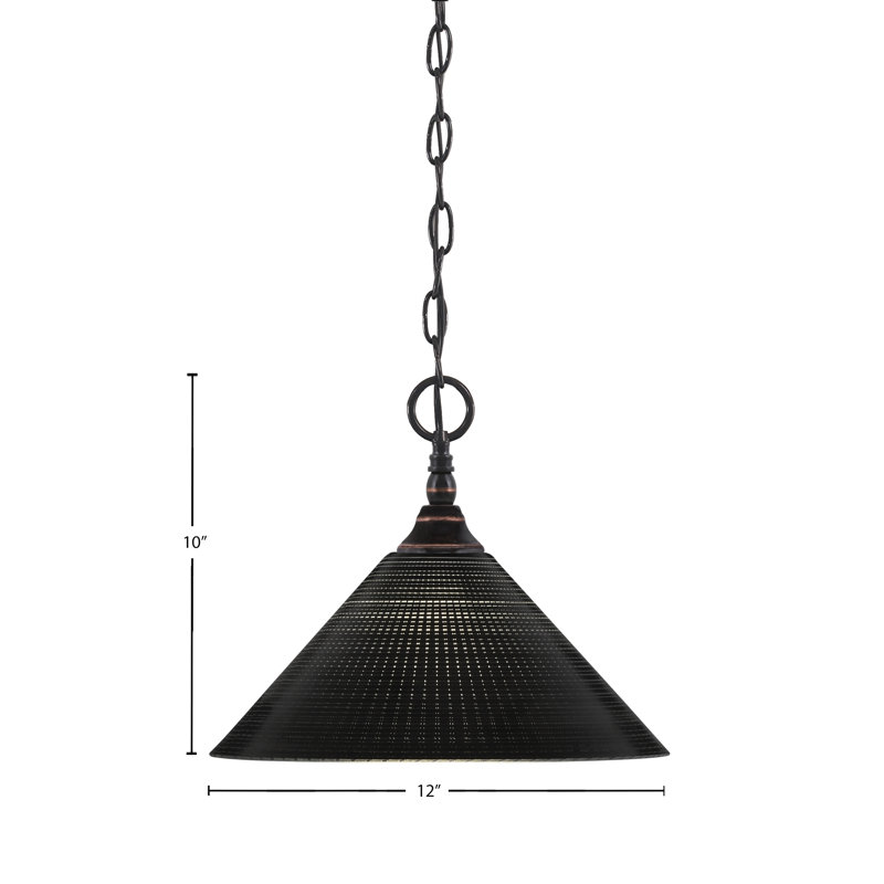 Mini-luminaire suspendu en chaîne avec verre noir mat 12 ", Cuivre / noir