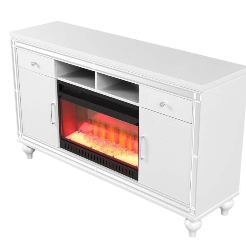 Meuble télé avec foyer éléctrique, Blanc
