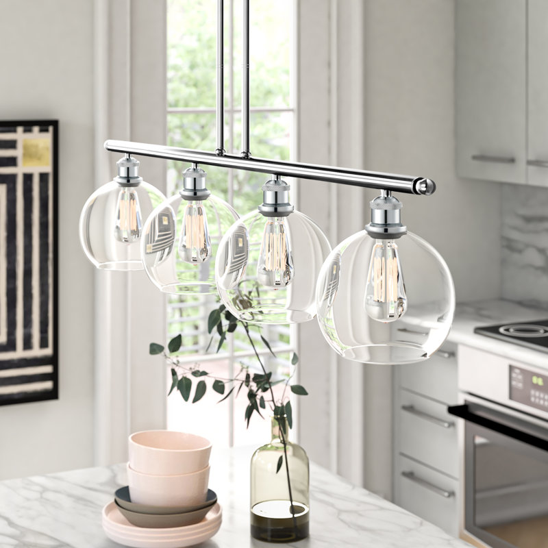 Luminaire suspendu linéaire à 4 lumières pour îlot de cuisine Baptista, Transparent, Chrome poli, Ampoule non incluse