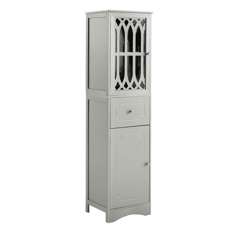 Grey Freestanding Bathroom Cabinetry - Board With Adjustable Shelf, Drawer, And Doors Doors, Shelf, Gray