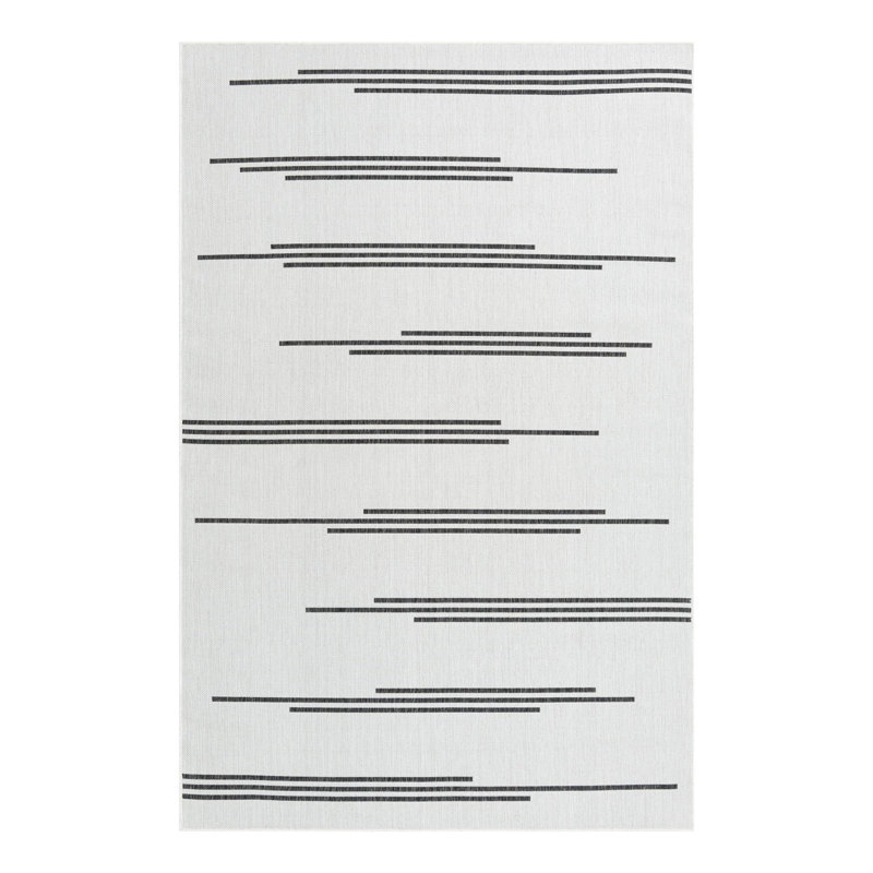 Leonardville Striped Indoor / Outdoor Rug, Rectangle 6'1" x 9'
