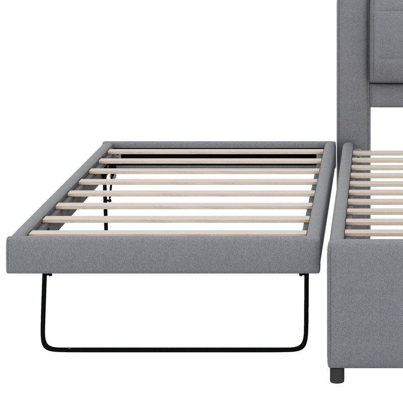 Lit plateforme double avec lit gigogne, Gris