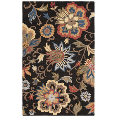 Ronning Floral Hand Tufted Wool/Cotton Area Rug in Black/Yellow -  Alcott HillÂ®, 648E3DD563314C00B1940E5E08981072