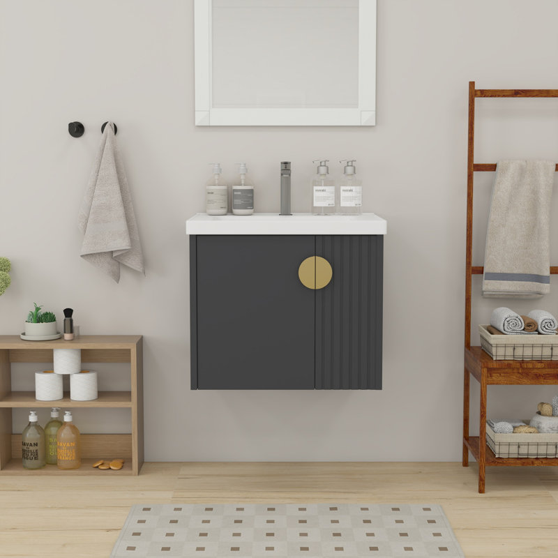 Ensemble de meuble-lavabo avec armoires, Noir, 24"