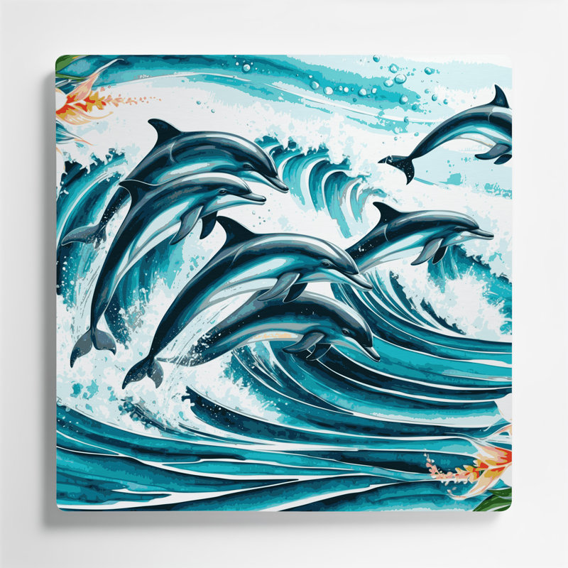 «Hawaiian Leaping Dolphins», art mural en métal bleu, H 12 po x l 12 po