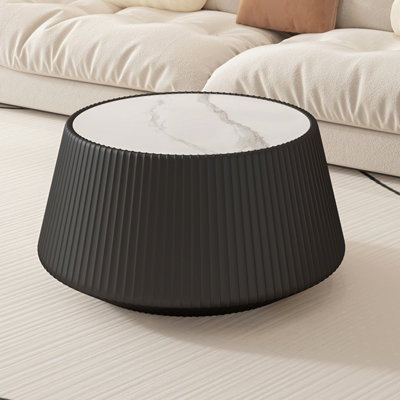 Table basse moderne en cuir fritté clair avec dessus en pierre pour meuble de salon (chaque plateau possède un motif gris unique)