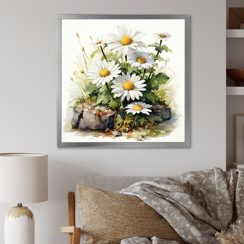 Fleur de marguerite sur pierre calme III - Art mural marguerite, Toile tendue, H 16 po x l 16 po x P 1 po