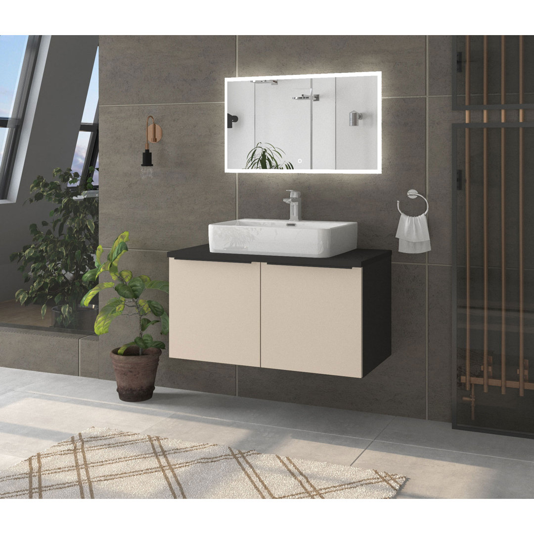 Odin washbasin with base cabinet, 96cm, alpine white / rustic oak / oak, metal handles