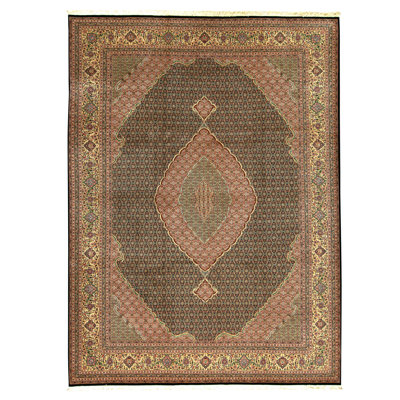 Tapis vert et beige noué à la main de haute qualité
