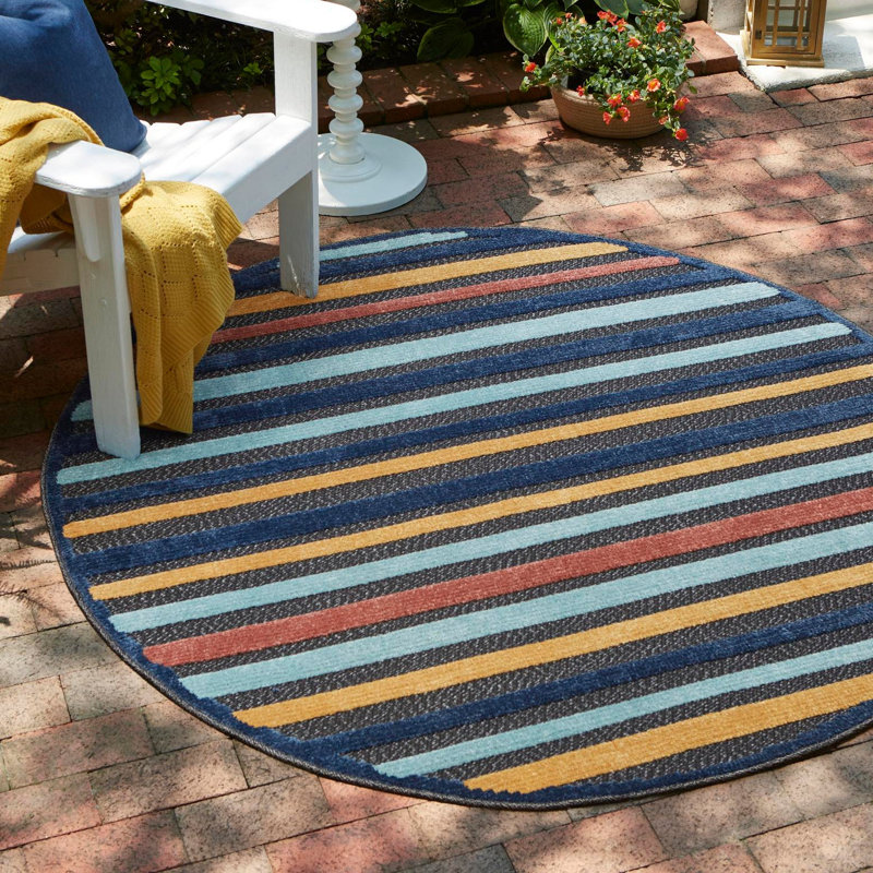 Berdy Striped Indoor / Outdoor Rug, Round 3'3"