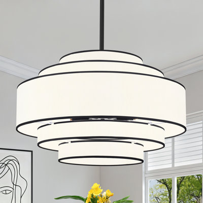 Lustre tambour en tissu de ferme moderne à 6 lumières à intensité variable pour salon Vyrl