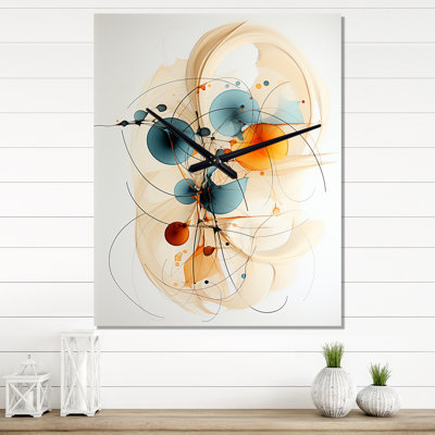 Teal Orange Line Art Conceptual Abstracts II - Modern Wall Clock