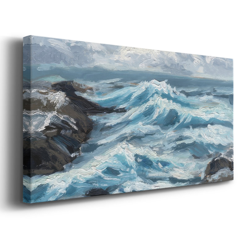 Dark Waves II - Toile tendue avec châssis encadré - Prêt à être accroché, H 17 po x l 33 po, Doré