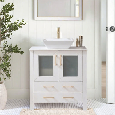 30''White Morden Freestanding Bathroom Vanity Set