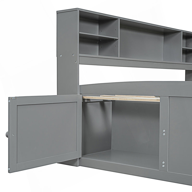 Modern Style Full Size Daybed With 2 Bedside Cabinets And 4 Drawers, Gray