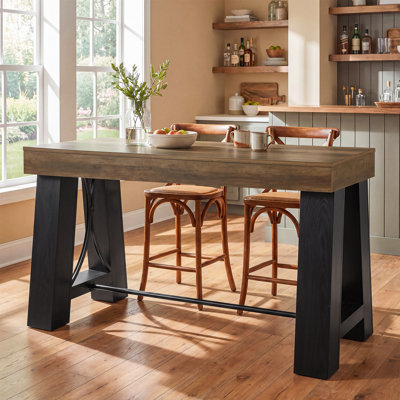 63-Inch Counter Height Dining Table with Footrest for 4-6 People