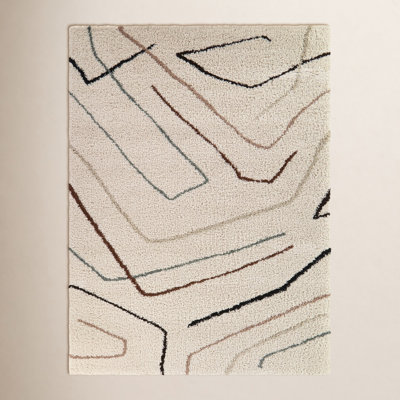 Cream Modern Abstract Shag Rug