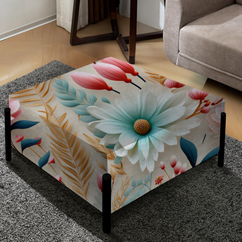 Pastel Bohemian Ferns Pattern III - Floral Large Square Ottoman