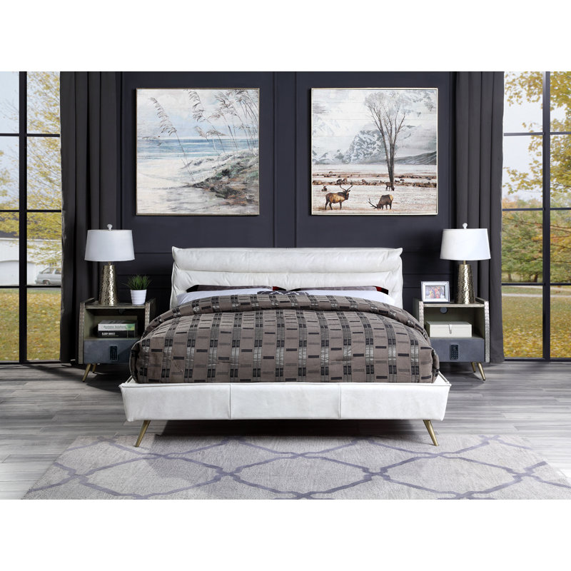 Lit plateforme tapissier Bowmanville, Grand, Blanc