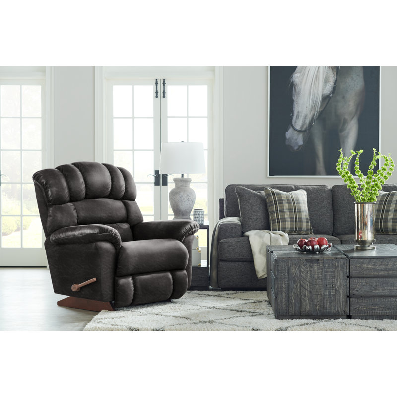 Randell Oversized Manual Leather Match Rocking Recliner, Dark Chocolate Leather Match