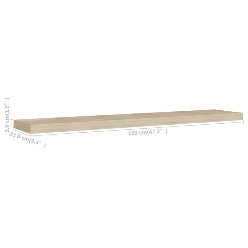 Arson 2 Piece Floating Shelf, 3.8cm H x 23.5cm W x 120cm D, Oak