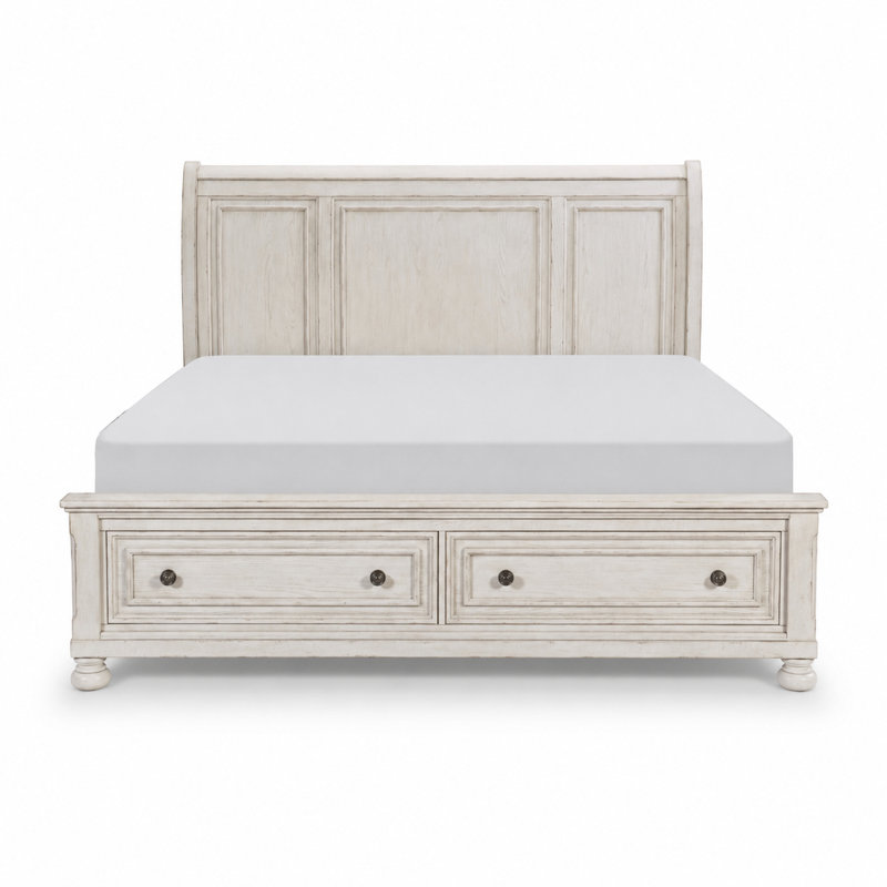 Lit plateforme avec rangement Alek, Grand, Blanc antique