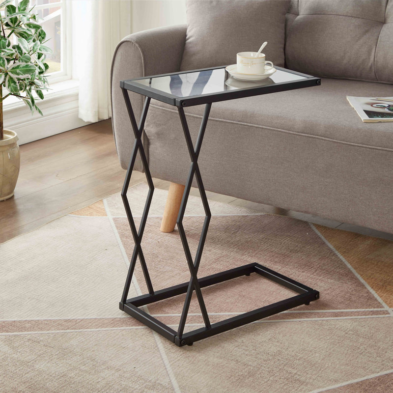 C-Shaped Accent Table,Glass Top End table, Black