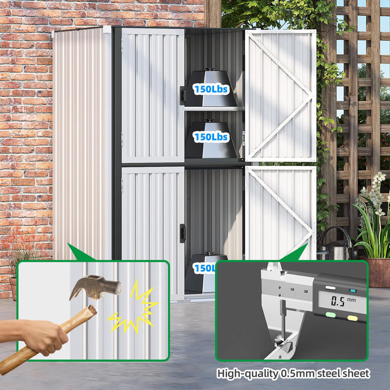 Outdoor Storage Cabinet Shed Waterproof With Shelves, Gray